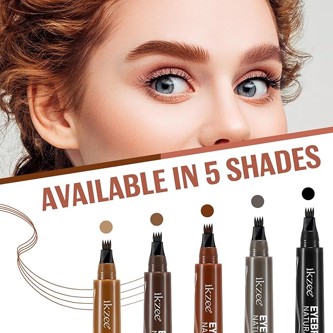 3D Microblading Eyebrow Pencil, 2024 New Waterproof Microblading Eyebrow Pencil Contouring Pen with 4 Fork Tip & Spoolie Brush, Precise Brush-Tip Create Natural Hair-Like Brows (#3 Brown)