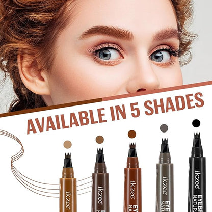 3D Microblading Eyebrow Pencil, 2024 New Waterproof Microblading Eyebrow Pencil Contouring Pen with 4 Fork Tip & Spoolie Brush, Precise Brush-Tip Create Natural Hair-Like Brows (#3 Brown)