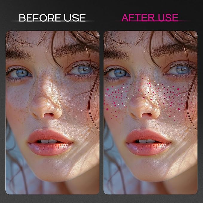 10 Pcs Rose-Silver Dual-Tone Glitter Freckles, Double Colors Glitter Face Tattoo, Waterproof Face Sparkle, Long-Lasting 48h Freckles for Women