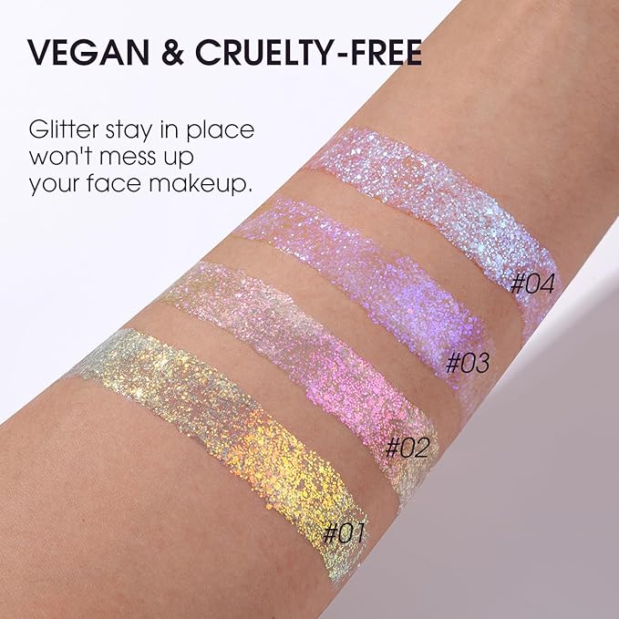 Erinde Holographic Body Glitter Gel - Color Changing Glitter for Face, Body and Hair, Cosmetic-Grade Sequins, Easy to Use, Perfect for Festival Party Rave, Vegan & Cruelty Free (02 Sparkling Pink)