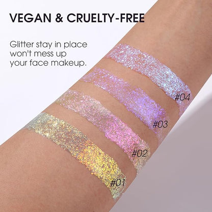 Erinde Holographic Body Glitter Gel - Color Changing Glitter for Face, Body and Hair, Cosmetic-Grade Sequins, Easy to Use, Perfect for Festival Party Rave, Vegan & Cruelty Free (02 Sparkling Pink)
