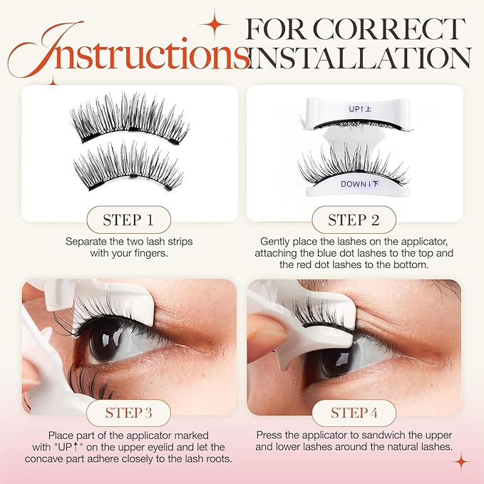 Magnetic Eyelashes with Applicator Kit, Magnetic Lashes without Eyeliner,Glue-free False Lashes, Complete Travel-Ready Kit,Suit for Natural Makeup Black Faux Cils