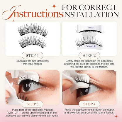 Magnetic Eyelashes with Applicator Kit, Magnetic Lashes without Eyeliner,Glue-free False Lashes, Complete Travel-Ready Kit,Suit for Natural Makeup Black Faux Cils