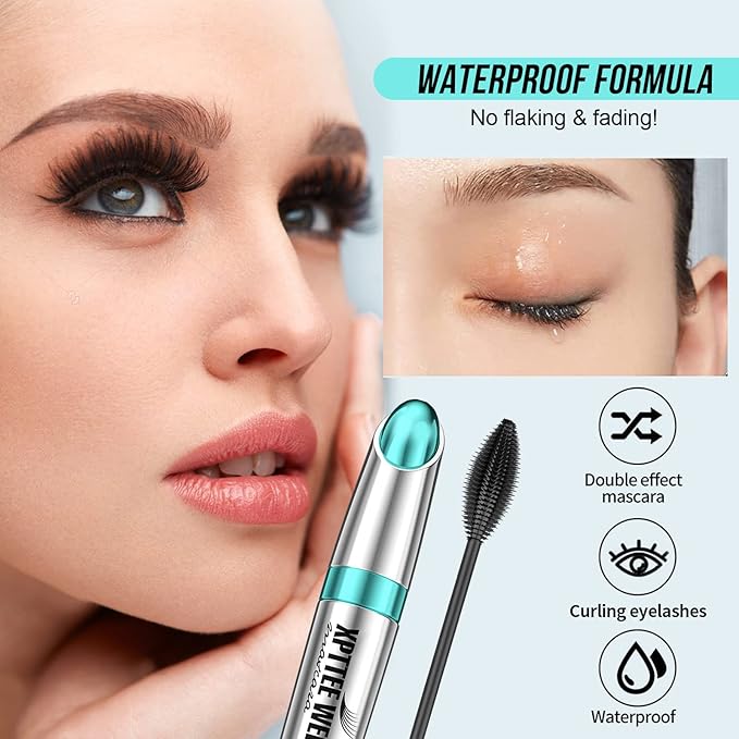 Fiber Mascara, Mascara Black,4D Silk Fiber Mascara, Natural Waterproof Smudge-proof Mascara Black Mascara Thickening Lengthening,Exquisitely Full,Eyelash Primer Brush