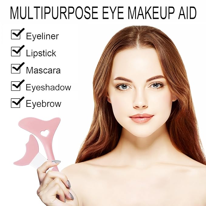 Eyeliner Stencils 2Pcs Reusable Silicone Makeup Stencil for Beginners Multifunctional Eyeliner Aid Mascara Shield Easy to Use - Pink