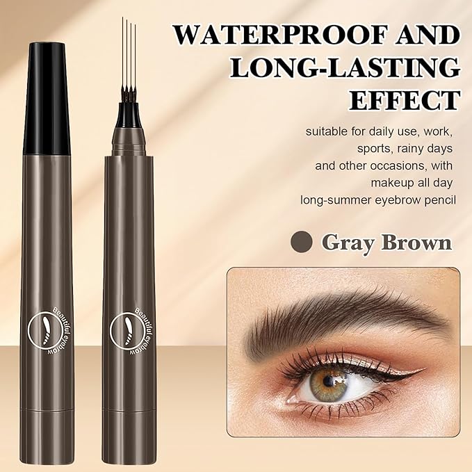 Magic Eyebrow Pencil,2024 New 3D Waterproof Microblading Eyebrow Pencil Contouring Pen,4 Tipped Precise Brow Pen,Fine Stroke Microblading Eyebrow Pencil Natural Makeup EffecGray Brown-2PCS)