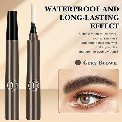 Magic Eyebrow Pencil,2024 New 3D Waterproof Microblading Eyebrow Pencil Contouring Pen,4 Tipped Precise Brow Pen,Fine Stroke Microblading Eyebrow Pencil Natural Makeup EffecGray Brown-2PCS)