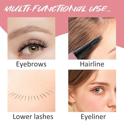 3D Waterproof Microblading Eyebrow Pencil, 4 Micro-Fork Tip for Hair-Like Effect, Magic Tattoo Eyebrow Tint pen for Natural-Looking Brows Makeup, Easy to Use, Smudge-proof, Last All-Day (Gray)