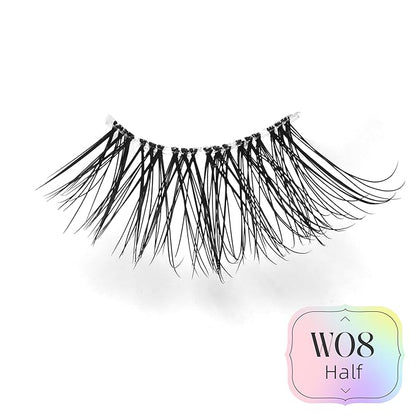Wispy Half Lashes - Natural Corner Lashes 3/4 False Eyelashes Clear Band W08