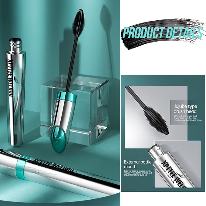 Fiber Mascara, Mascara Black,4D Silk Fiber Mascara, Natural Waterproof Smudge-proof Mascara Black Mascara Thickening Lengthening,Exquisitely Full,Eyelash Primer Brush