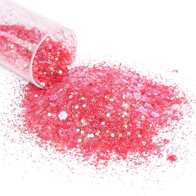 Pack of 24 Colors Chunky and Fine Glitter Mixed,Nail Art Face Body Hair Iridescent Sequins Loose Glitter,DIY Epoxy Resin Craft Slime Tumbler Making Flakes Powder