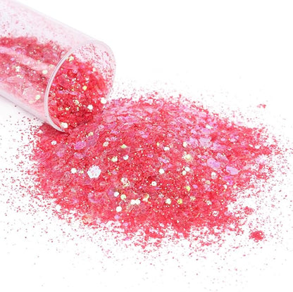 Pack of 24 Colors Chunky and Fine Glitter Mixed,Nail Art Face Body Hair Iridescent Sequins Loose Glitter,DIY Epoxy Resin Craft Slime Tumbler Making Flakes Powder
