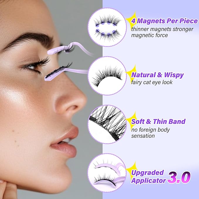 Natural Magnetic Eyelashes with Applicator Reusable Magnetic Lashes without Eyeliner Short No Glue Needed Magnet Lashes Cat Eye Magnet Eyelashes by Zegaine(1 PAIR)