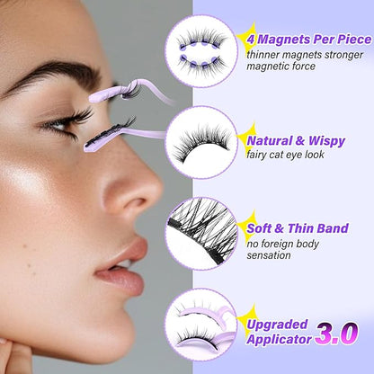 Natural Magnetic Eyelashes with Applicator Reusable Magnetic Lashes without Eyeliner Short No Glue Needed Magnet Lashes Cat Eye Magnet Eyelashes by Zegaine(1 PAIR)
