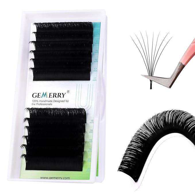 GEMERRY Lash Extension Easy Fan Lash Extensions Rapid Blooming 03 05 07 C/D Curl 8-20mm Volume Lash Extensions Mixed & Single Length Tray Self Fanning Eyelash Extension(0.03-D-15-20)