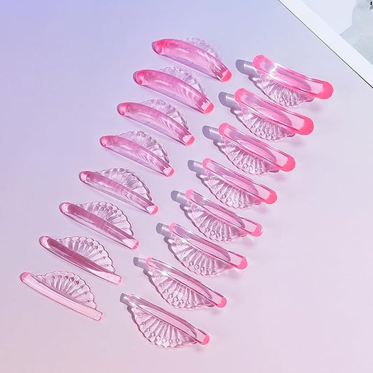 Libeauty Lash Lift Rods 16 Pcs / 8 Sizes, Upgrade Self Adhesive Lift Pads, Elastic Shell Shape Shields C-Curl (Pink)