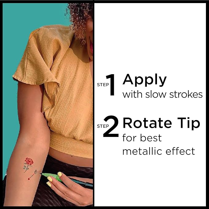 BIC BodyMark Expansion Pack Temporary Tattoo Marker for Skin, Premium Brush Tip, 6 Count Pack of Assorted Colors and Stencils, One Eraser Touch Up Pen, Skin-Safe Temporary Tattoo Markers Set