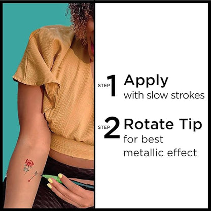 BIC BodyMark Expansion Pack Temporary Tattoo Marker for Skin, Premium Brush Tip, 6 Count Pack of Assorted Colors and Stencils, One Eraser Touch Up Pen, Skin-Safe Temporary Tattoo Markers Set