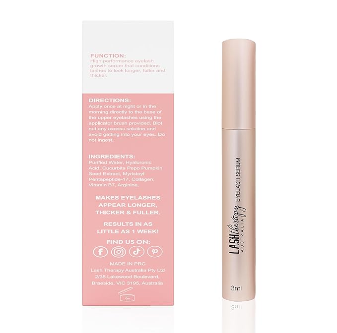 Lash Therapy Australia Eyelash Growth Serum - Lash Enhancing, Boost and Grow Lashes - Cruelty Free, 3ml