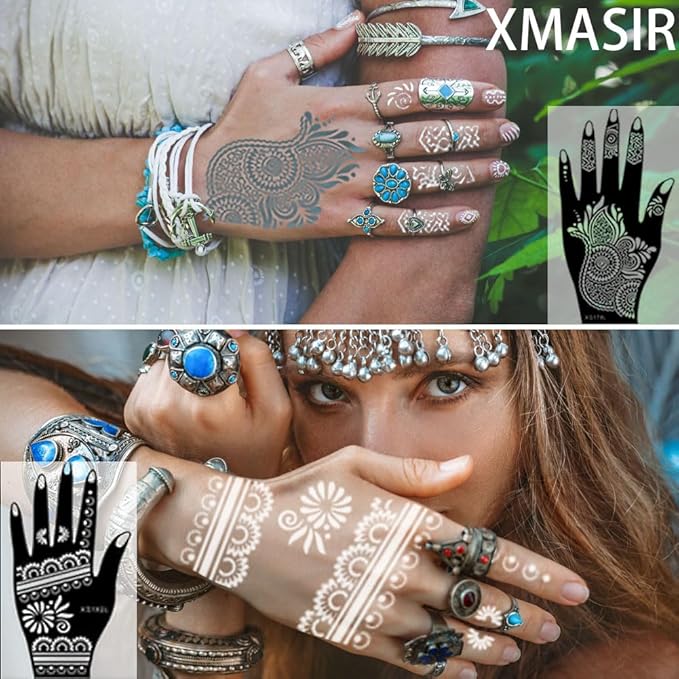 XMASIR 20 Sheets Henna Tattoo Kit Stencil for Hand, Temporary Airbrush Tattoo Stencils Arabian Tattoo Stickers Henna Templates for Body Paint Art (20Pcs-1)