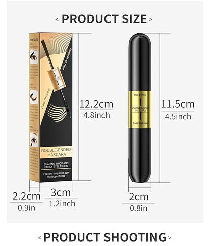 4d Lengthening Curling Black Mascara, 2 in 1 Mascara Double Headed Tubing for Lash Makeup, 5x Longer Waterproof Lash Silk Fiber Eyelash, Non Smudge Lasting Curling