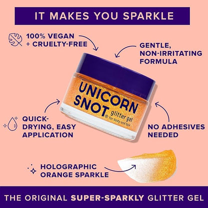 Unicorn Snot Face & Body Glitter - Cosmetic-Grade Holographic Glitter Gel - Makeup for Festivals, Raves, Anime Cosplay - Safe for Face, Easy Application & Removal, 1.7oz Orange (Fire)