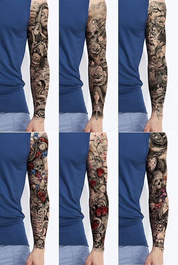 Pinone Full Arm Temporary Tattoo For Man Women L19“xW7”(12 Sheets)