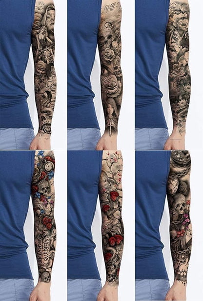 Pinone Full Arm Temporary Tattoo For Man Women L19“xW7”(12 Sheets)