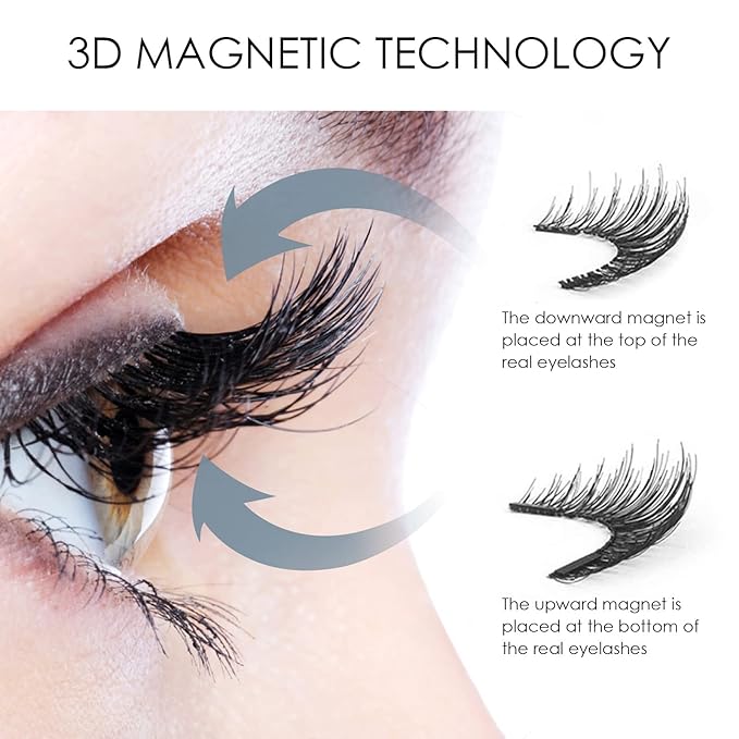 Magnetic Eyelashes, 3D Natural Look Dual Magnetic Lashes Kit with Applicator & Eyelash Comb, without Eyeliner, Reusable & Waterproof False Eyelashes, 8 Count