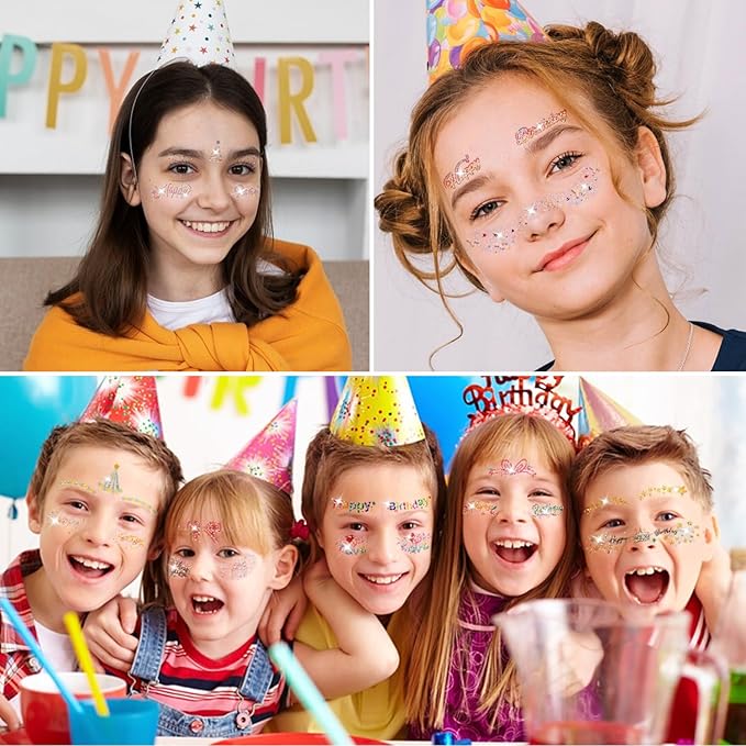 37 PCS Glitter Birthday Party Temporary Face Tattoo For Kids Fake Tattoos Stickers For Birthday Parties Suitable For Boys And Girls Cards Gift Party Decorations Birthday Surprises