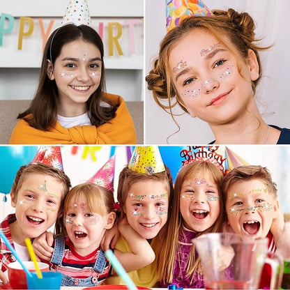 37 PCS Glitter Birthday Party Temporary Face Tattoo For Kids Fake Tattoos Stickers For Birthday Parties Suitable For Boys And Girls Cards Gift Party Decorations Birthday Surprises