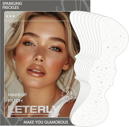 24 Pcs Glitter Freckles Face Tattoo,Silver Face Glitter Makeup Patches Cute Sparkle Freckles Patches Waterproof Makeup Speckles for Face Accessories for Women Girls
