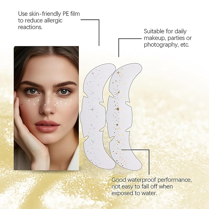 Face Glitter Freckles Tattoo, Sliver Glow Up Makeup Patches, Face Glitter Makeup Speckles Patches, Cute Glitter Makeup Accessories for Women Cosmetic Glitter for Face - 10 Counts (Sliver #01)