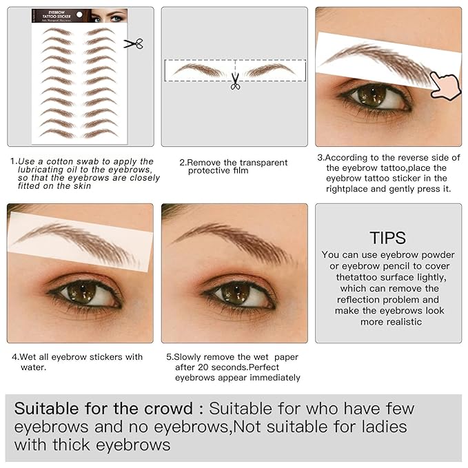 Brown Eyebrow Tattoo 66 Pairs, Hair-Like Popular Fake Eyebrows Waterproof Lasting 4D Realistic Makeup Tattoo Arch Style, Eyebrow Transfer Stickers for Women Girls
