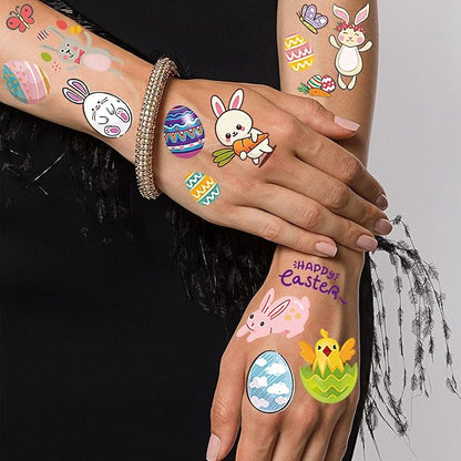 10 Sheets Happy Easter Temporary Tattoos For Kids Boys Girls Easter Basket Stuffers Party Decoration, Funny Bunny Eggs Fake Tattoo Sticker Easter Accessories Supplies Goodie Bag Fillers Children Gifts