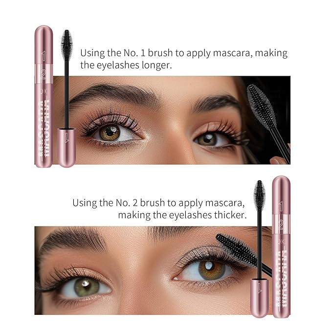 Mascara Brush Set with Long Lasting Mascara Pencil, Pink, black
