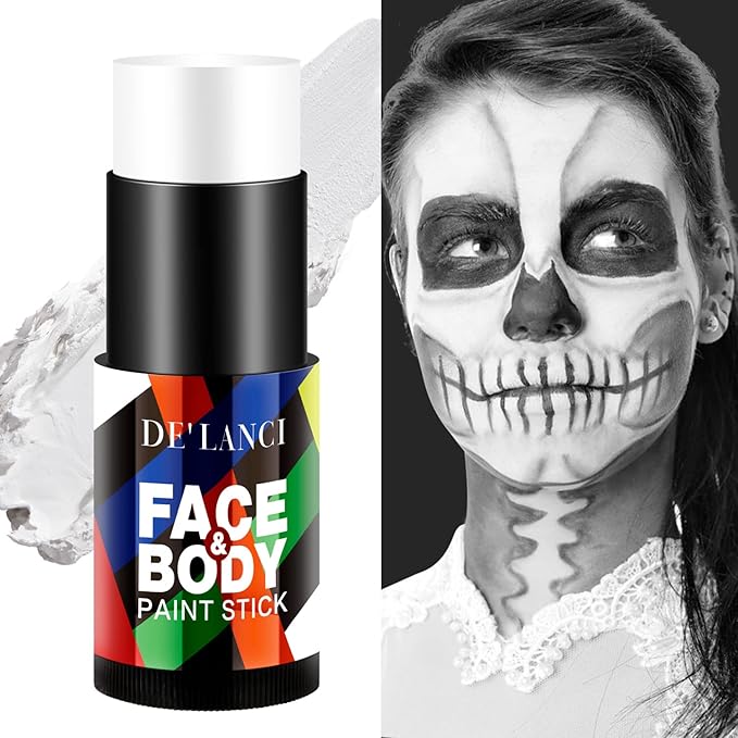 DE'LANCI Clown White Makeup Stick - Cream Blendable Body Paint Sticks for Sports, Halloween Cosplay - Joker, Zombie, Vampire, Skeleton