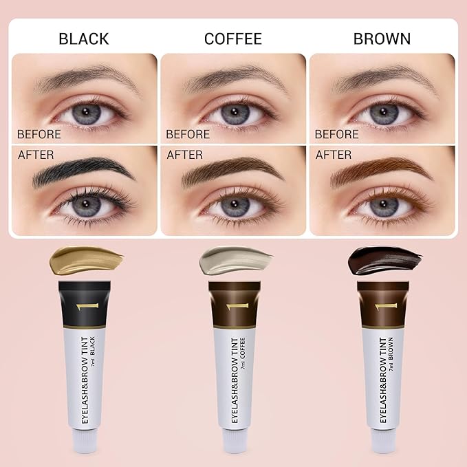 Eyebrow & Eyelash Color Kit, Professional Lash & Brow Color Kit, Instant Eyebrow Coloring Set with Natural Bushy Black Effects, Long-lasting, Easy to Use, 7ml, Black