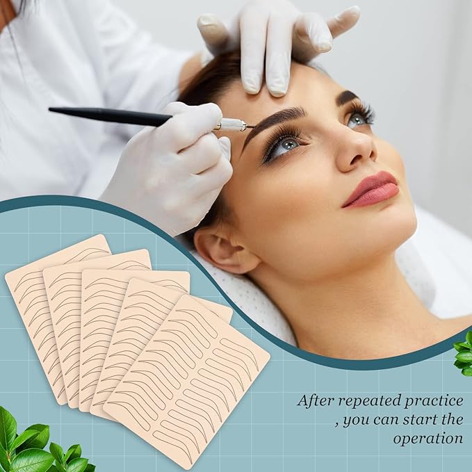 Maitys 16 Pieces Microblading Eyebrow Practice Tattoo Double Sided Fake Skin for Tattoo, Latex Eyebrows Fake No Ink Makeup Silicone Skins Microblading Practice Kit(Black)