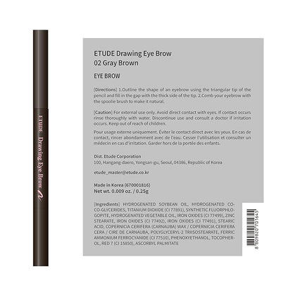 ETUDE Drawing Eye Brow #2 Grey Brown | Long Lasting Eyebrow Pencil for Soft Textured Natural Daily Look Eyebrow Makeup