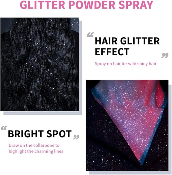 2pcs Waterproof Glitter Spray - Shimmer Glitter Hair & Body Spray - Long-Lasting Highlight Powder for Women, Girls - Face, Skin, Hair, Clothing, Nail Art & Craft