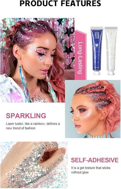 Pop Eye Shadow Sequin Cream Face Body Glitter Polarized Sequin Cream High Light Dazzle Color Brightening Set Stage Makeup， 6-Color Suit