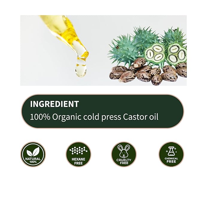 Organic Castor Oil Eyelash Growth Serum For Eyelashes and Eyebrows with Mascara Tube Filled with Premium Cold Pressed, Hexane Free Castor Oil