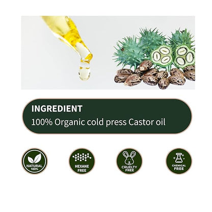Organic Castor Oil Eyelash Growth Serum For Eyelashes and Eyebrows with Mascara Tube Filled with Premium Cold Pressed, Hexane Free Castor Oil