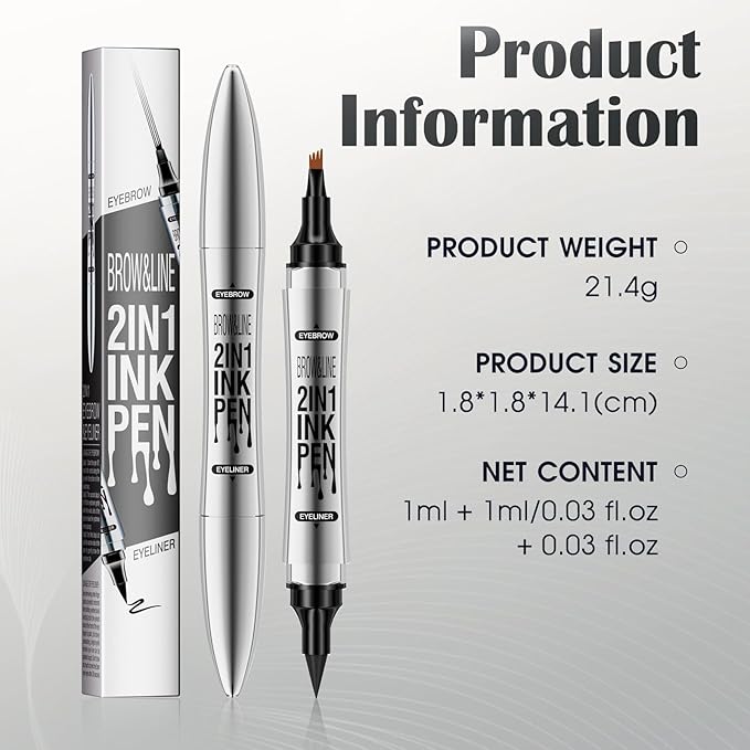 Microblading Eyebrow Pen - Eyebrow Pencil Magical 2-in-1 Dual-Ended Brow Pencils with 4-Fork-Tip & Precise Brush-Tip, Create Natural Hair-Like Brows & Eyeliner for Women, Last All-Day (Dark Brown)