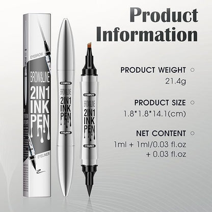 Microblading Eyebrow Pen - Eyebrow Pencil Magical 2-in-1 Dual-Ended Brow Pencils with 4-Fork-Tip & Precise Brush-Tip, Create Natural Hair-Like Brows & Eyeliner for Women, Last All-Day (Dark Brown)