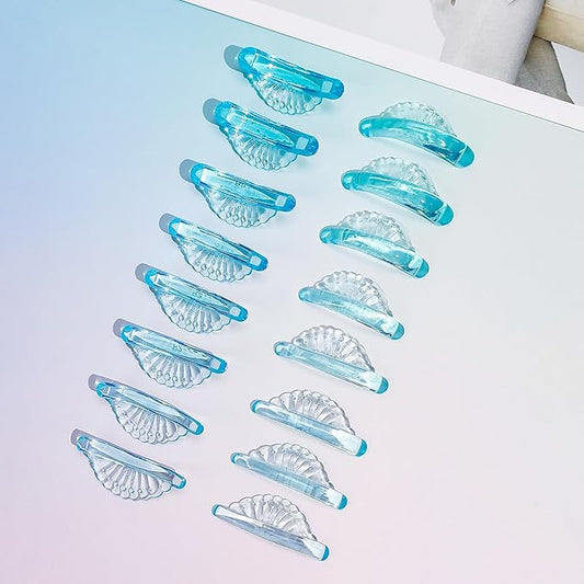 Libeauty Lash Lift Rods 16 Pcs / 8 Sizes, Upgrade Self Adhesive Lift Pads, Elastic Shell Shape Shields C-Curl (Blue)