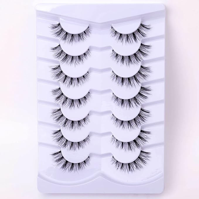 Fluffy Natural Lashes 12mm Clear Band Cat Eye False Eyelashes Short Fake Lashes Wispy - 7 Pairs, ZT93