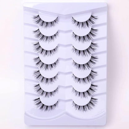 Fluffy Natural Lashes 12mm Clear Band Cat Eye False Eyelashes Short Fake Lashes Wispy - 7 Pairs, ZT93