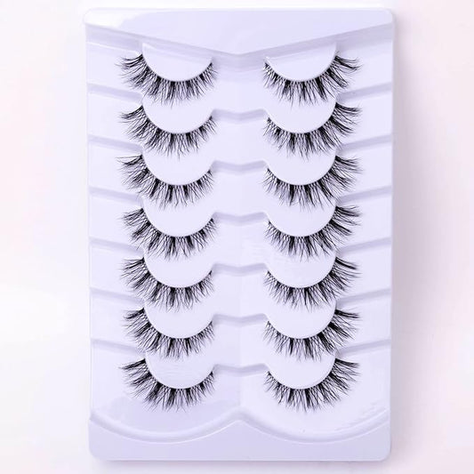 Fluffy Natural Lashes 12mm Clear Band Cat Eye False Eyelashes Short Fake Lashes Wispy - 7 Pairs, ZT93